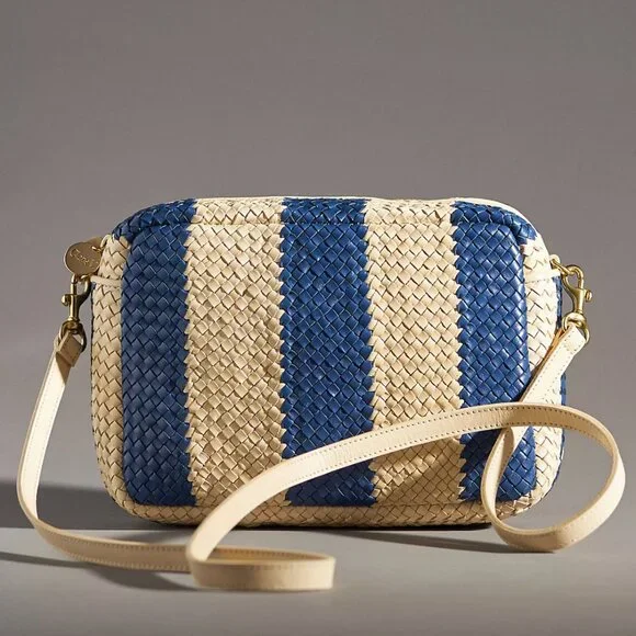 LIKE NEW Clare V. Marisol in Indigo & Cream Woven Racing Stripes - Picture 4 of 4